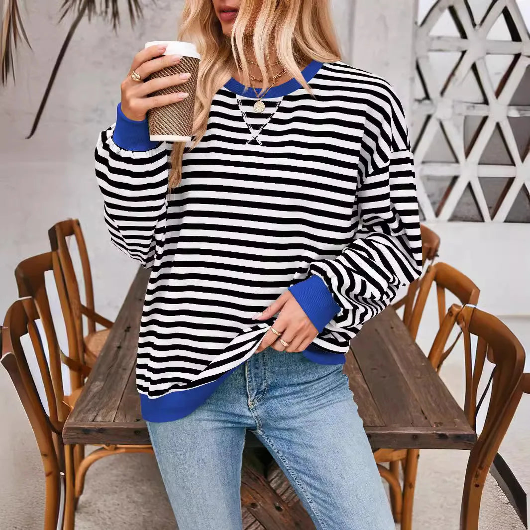 Sweat-shirt rayé surdimensionné pour femmes