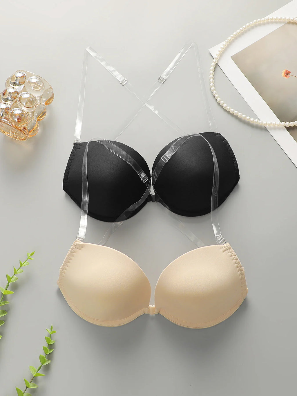 Lot 2 pièces soutien-gorge sexy transparent pour femmes