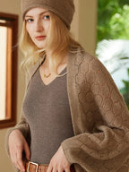 Châle cardigan tricoté 100% pure laine pour femmes