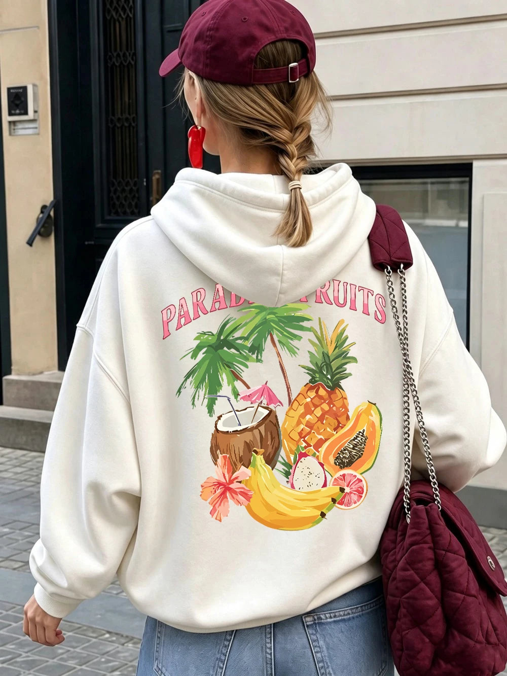 Sweat à capuche imprimé fruits du paradis frais et juteux pour femmes