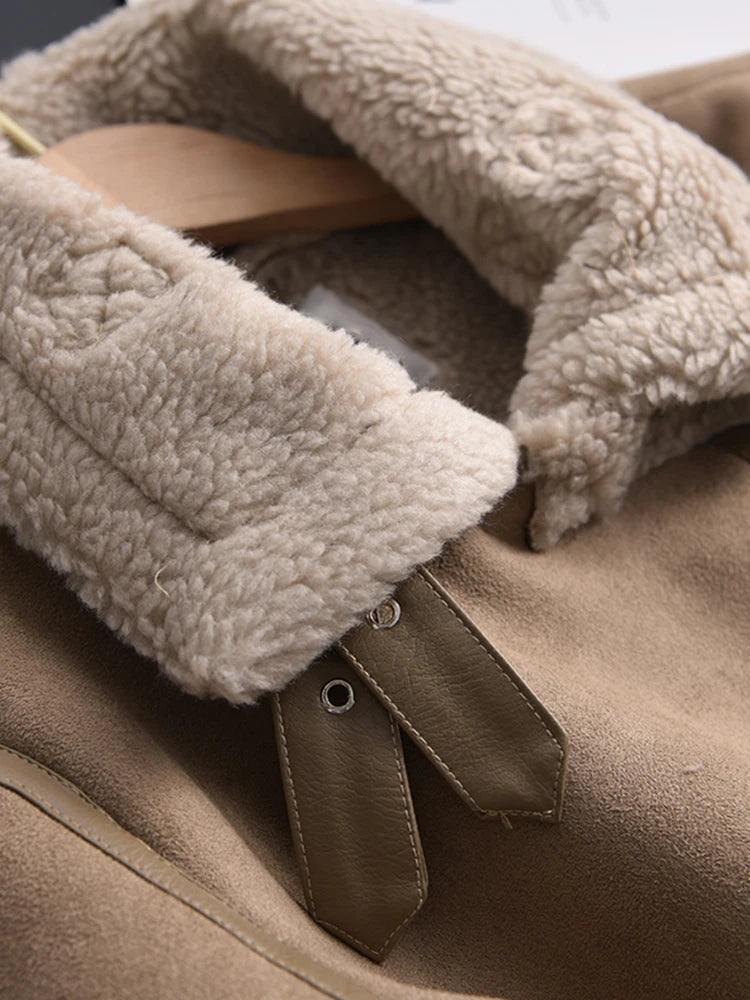 Veste courte épais en daim agneau pour femmes