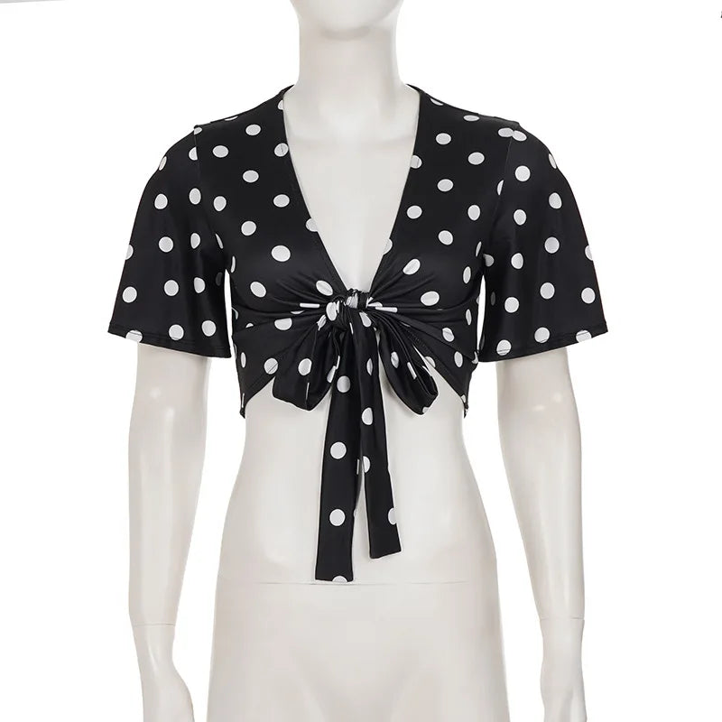 Crop top sexy à pois pour femmes