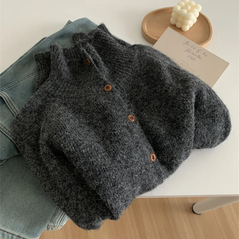 Cardigan décontracté à col mi-haut pour femmes