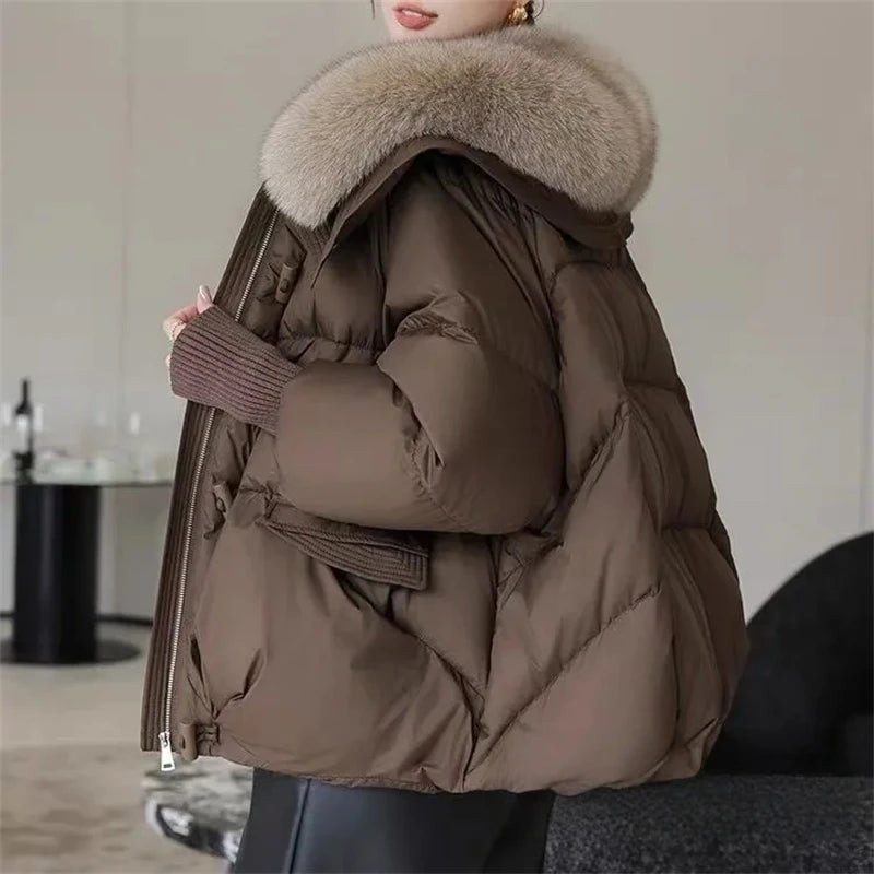 Manteau avec grand col de fourrure pour femmes