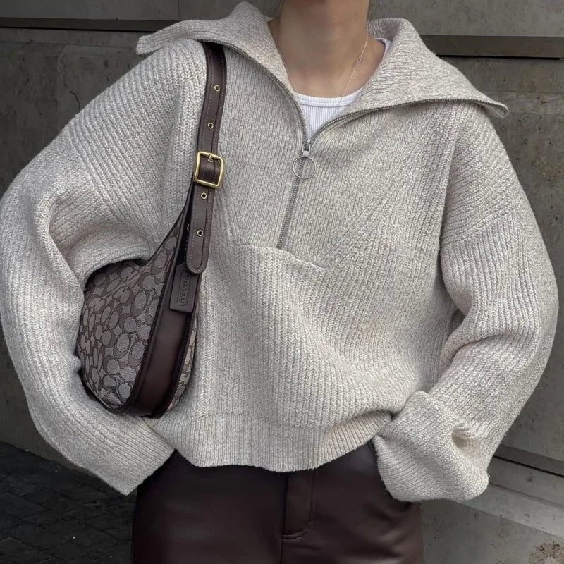 Pull ample en tricot à manches longues pour femmes