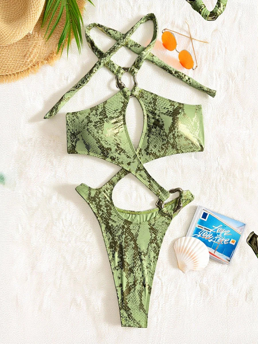 Maillots de bain une pièce ventre découpé licou pour femmes