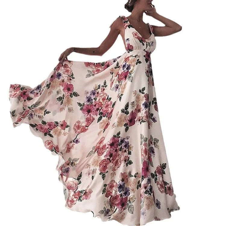 Robes longues sans manches à imprimé floral pour femmes