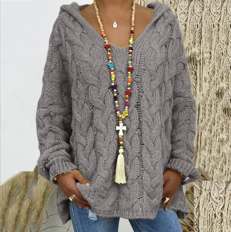 Pull torsadé tricoté de couleur pure pour femmes