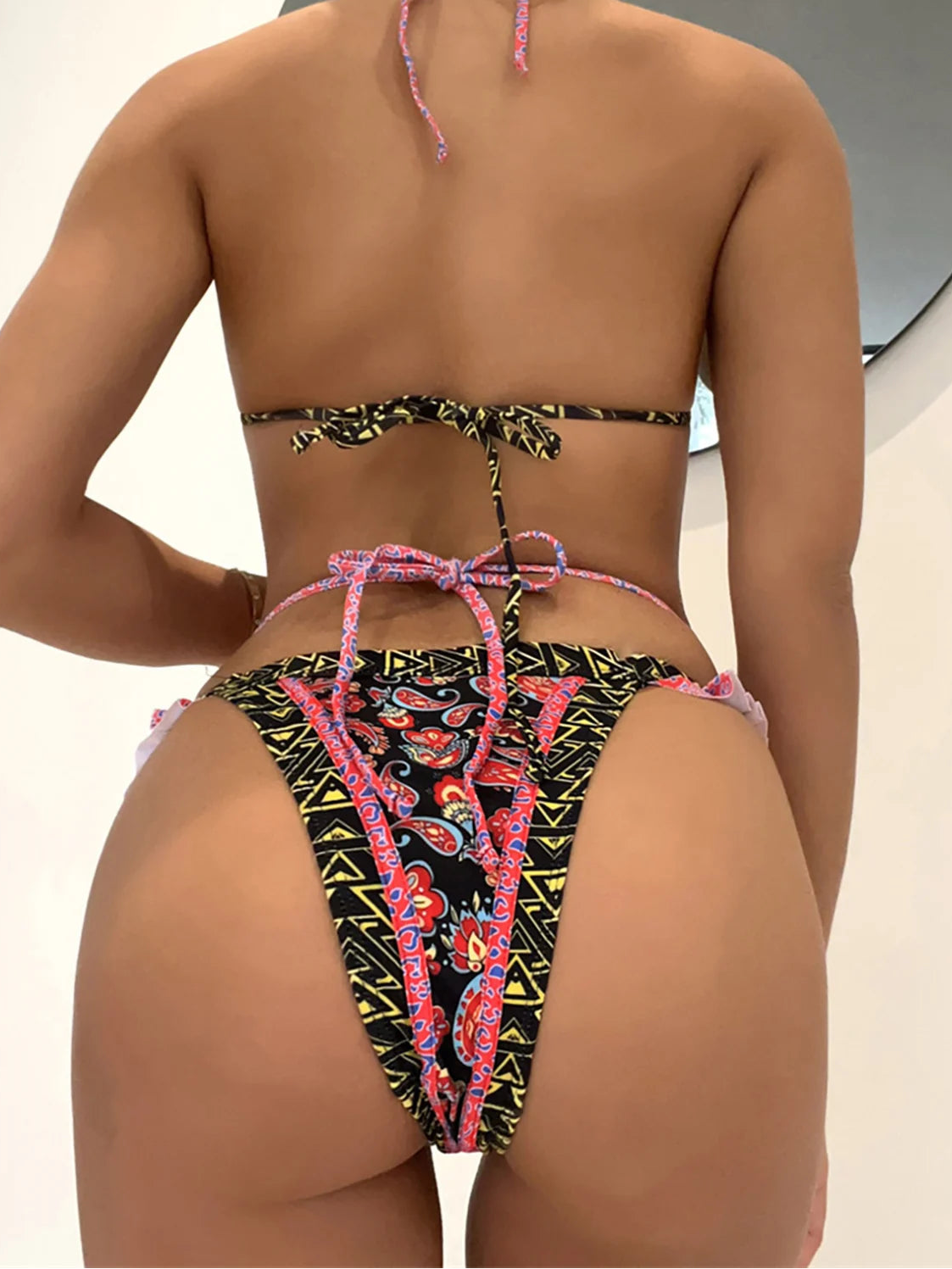 Maillot de bain deux pièces sexy imprimé 5 couleurs, col licou, à volants, pour femmes