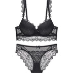 Ensemble soutien-gorge push-up en dentelle brodée et culotte pour femmes