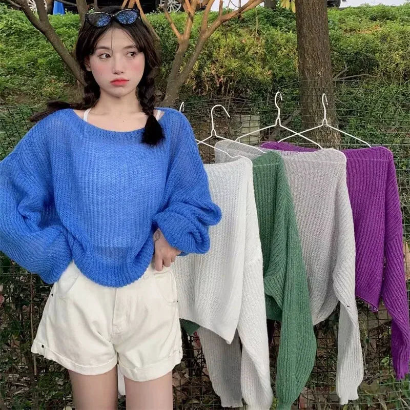 Pull en tricot ajouré simple pour femmes