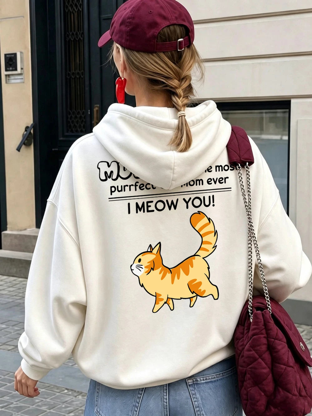 Sweat-shirts à capuche imprimés « Funny Cat Mom I Meow You » pour femmes