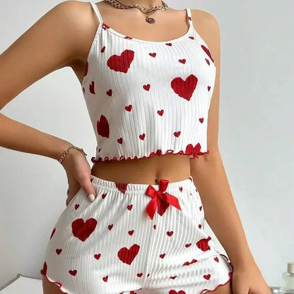 Pyjama d’Été Femme – Débardeur et Short à Cœurs