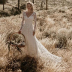 Robe de mariée bohème romantique à col en V et dos nu pour femmes