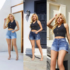 Shorts en jean déchirés à franges pour femmes