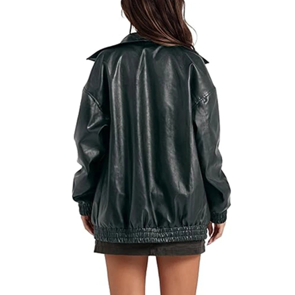 Vestes en Faux cuir Pu à fermeture éclair pour femmes