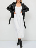 Veste ample noire en similicuir PU pour femmes