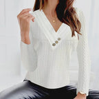 Haut en tricot à manches et col en V pour Femme