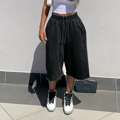Pantalon large femme taille haute à ourlet effiloché