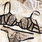 Ensemble soutien-gorge push-up en dentelle brodée et string pour femmes