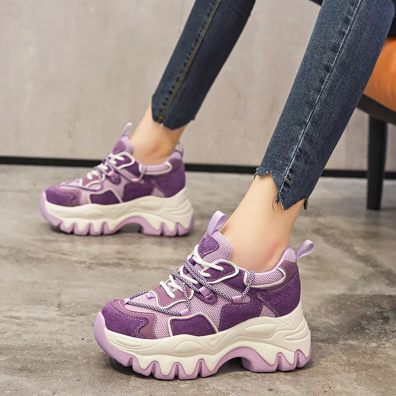 Baskets en maille daim en cuir véritable pour femmes
