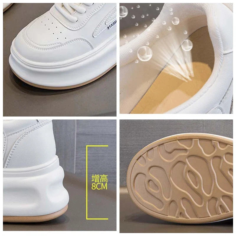 Baskets compensées en cuir véritable pour femmes