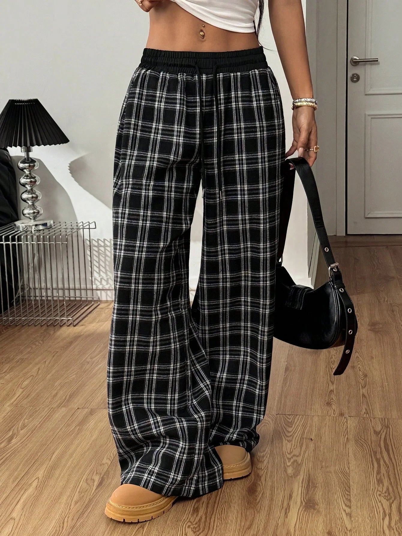 Pantalon Baggy à carreaux décontracté pour femmes
