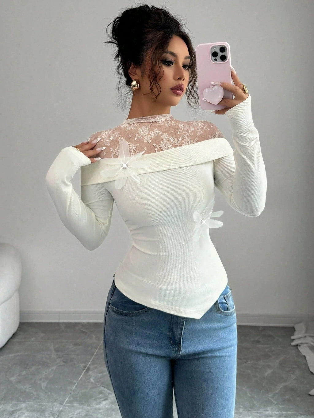 T-Shirt à manches longues et épaule dénudée pour femmes