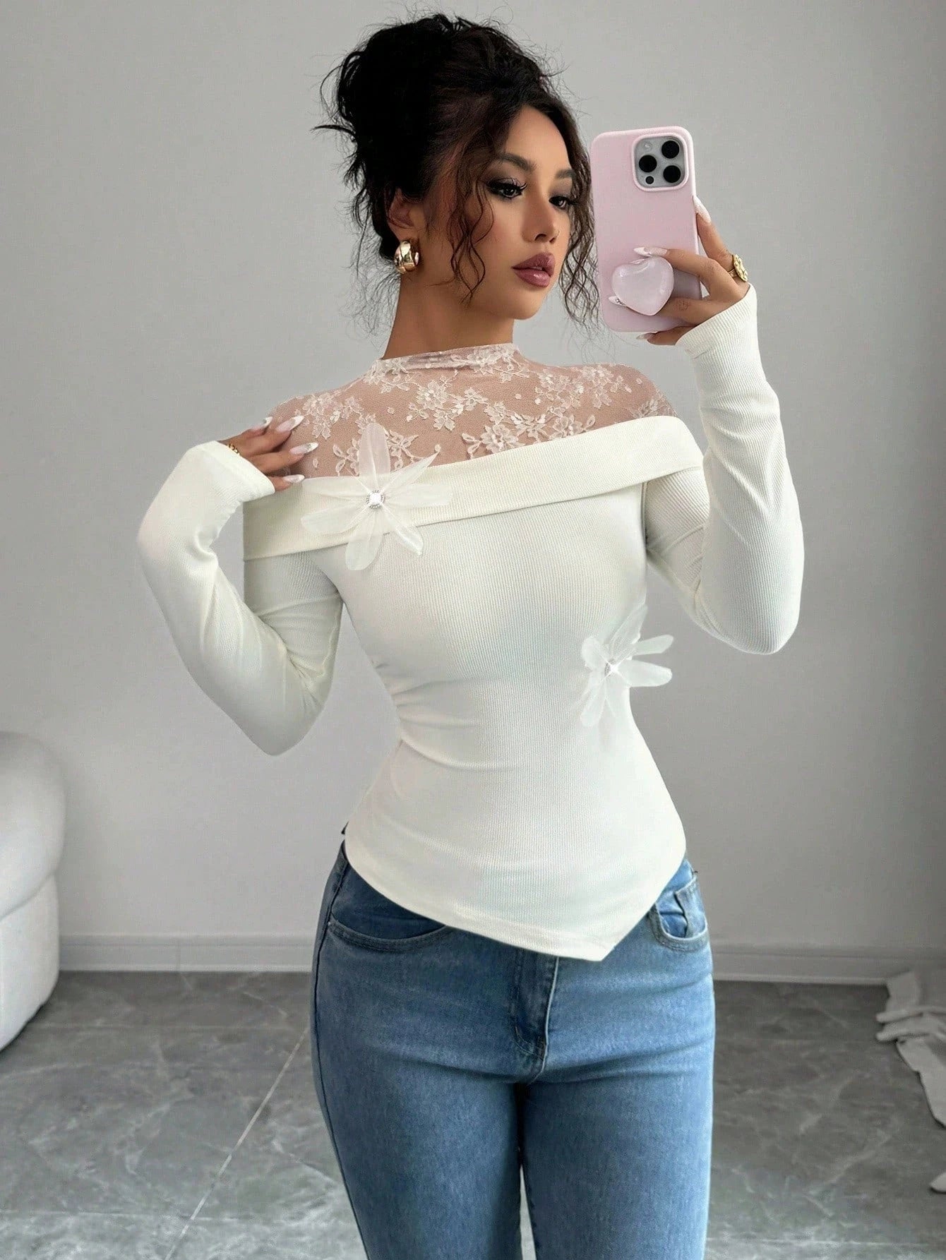 T-Shirt à manches longues et épaule dénudée pour femmes