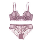 Ensemble soutien-gorge et culotte transparents en dentelle brodée pour femmes
