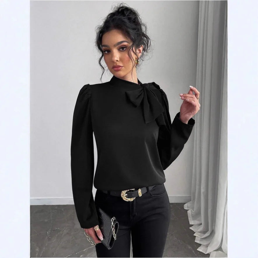 Chemise avec nœud et à manches longues pour femmes