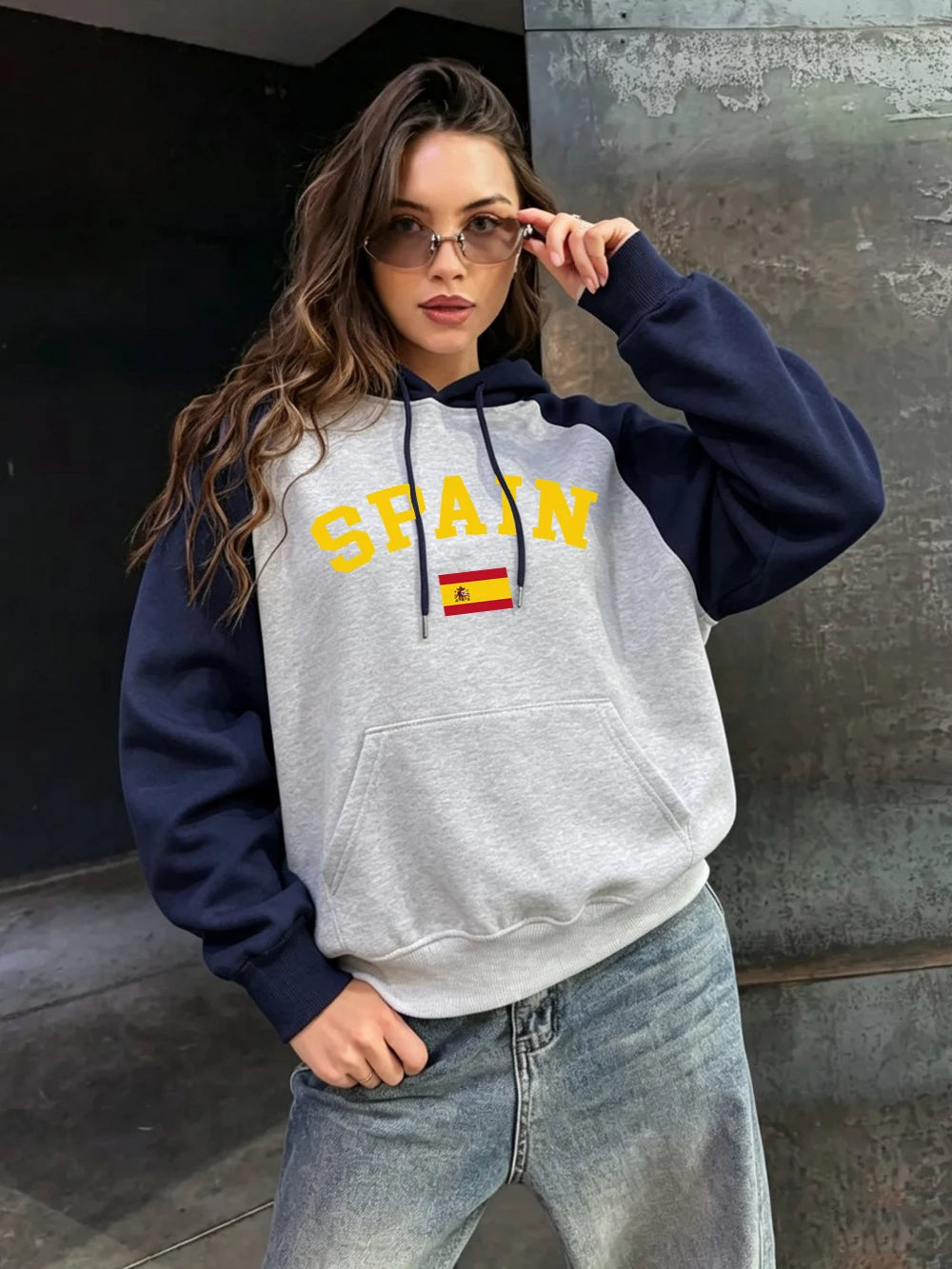 Sweat-shirts à capuche avec imprimés drapeau espagnol pour femmes