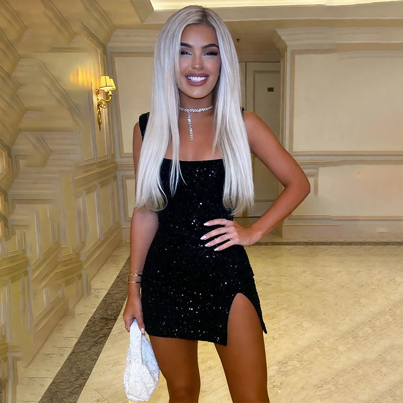 Robe à sequins et fente pour femmes