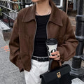 Veste courte en daim et fermeture éclair pour femmes