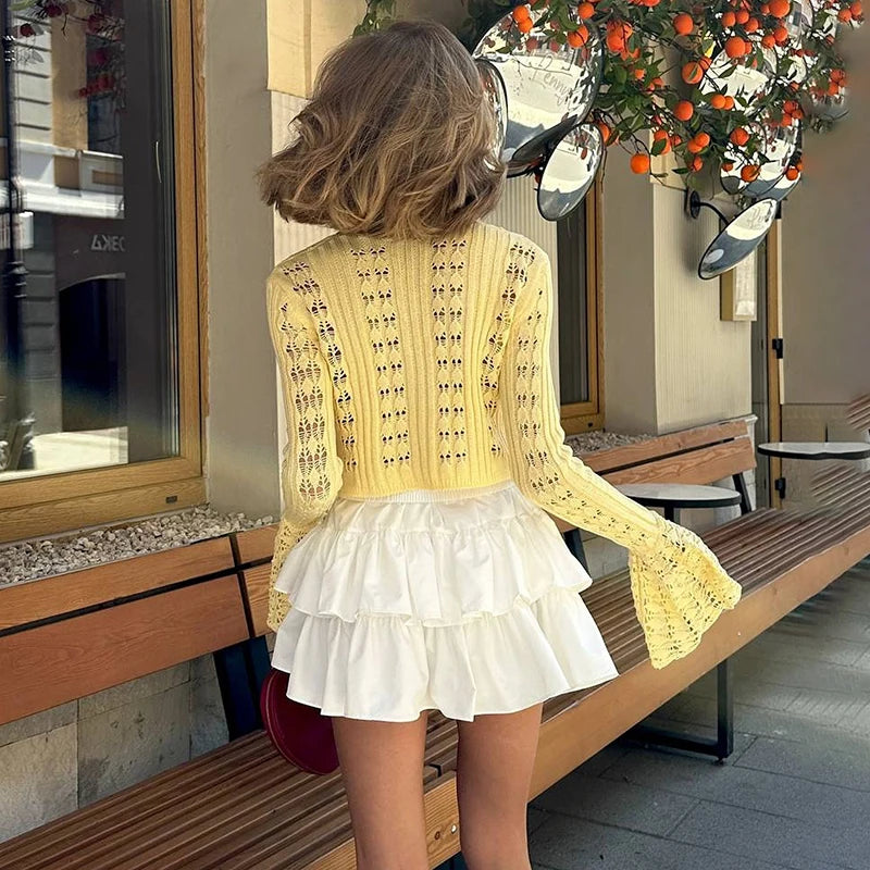 Cardigan tricoté ajouré pour femme