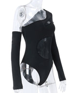 Body transparent dos nu hauts moulante pour femmes