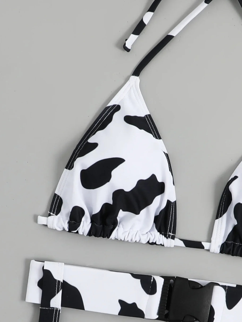 Maillot de bain 3 pièces imprimé vache soutien-gorge push up et culotte taille haute pour femmes