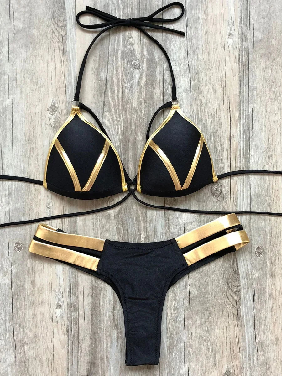 Maillot de bain deux pièces soutien-gorge push up et string pour femmes