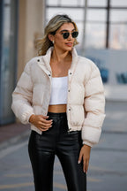 Manteau en coton matelassé à manches longues et col haut pour femmes