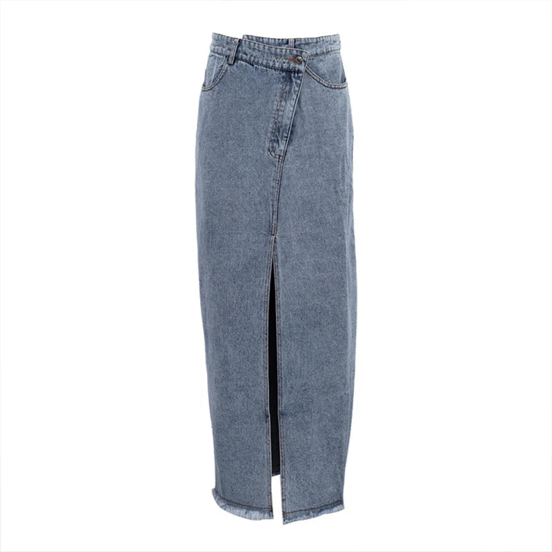 Jupe longue femme en jean vintage à boutons