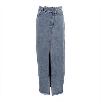 Jupe longue femme en jean vintage à boutons