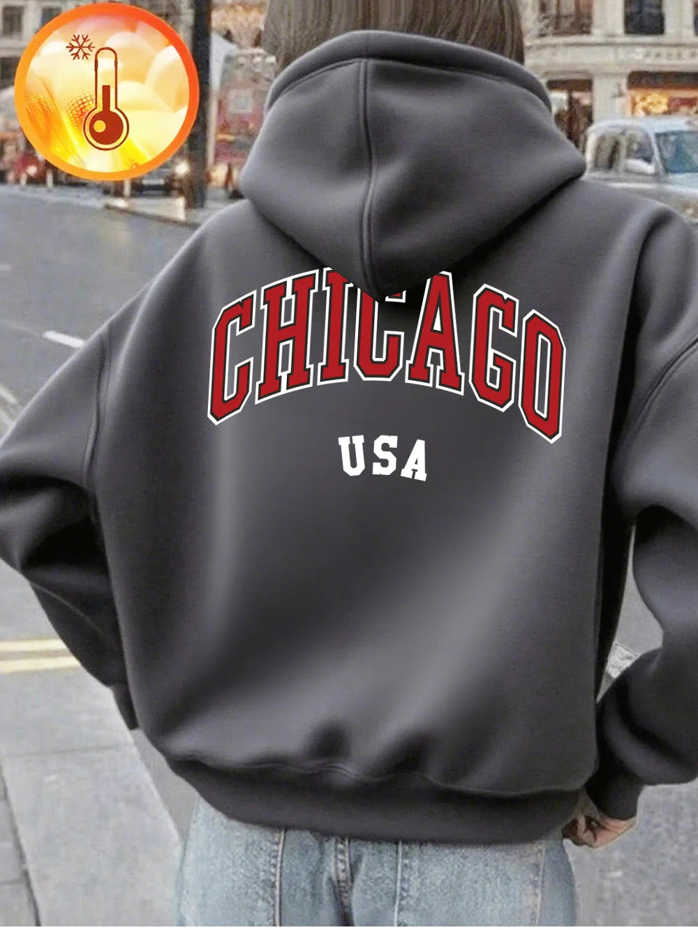 Sweat à capuche imprimé Chicago USA pour femmes