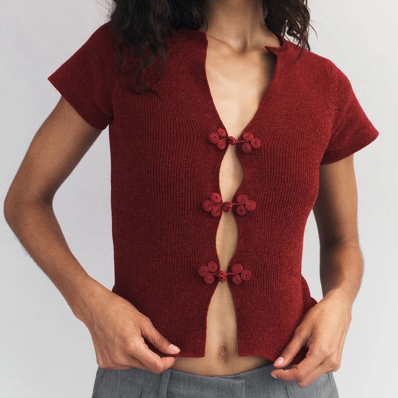 T-shirt vintage  à boucles ouvertes sur le devant pour femmes