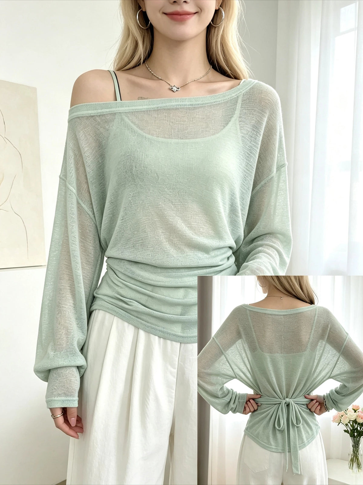 Top Transparent Femme – Épaules Dénudées et Taille Nouée