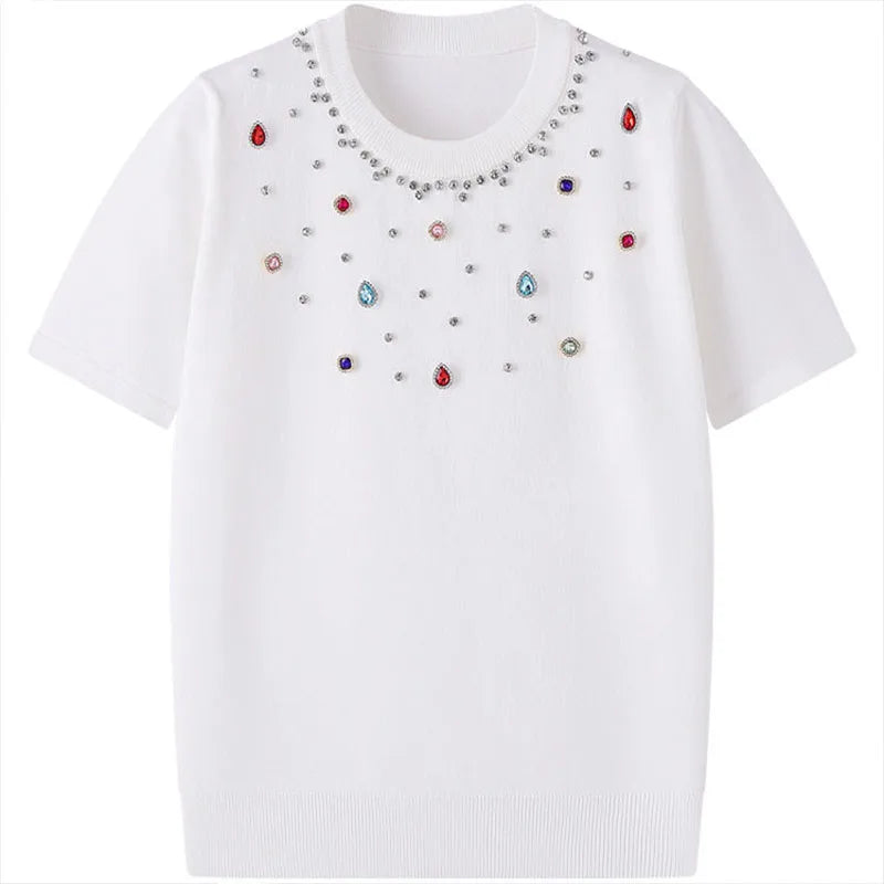 T-shirt à manches courtes à col rond pour femmes