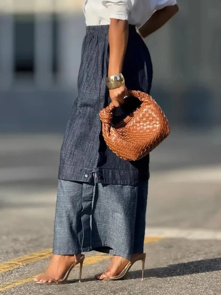 Pantalon en jean à jambes larges ample pour femmes