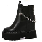 Bottine compensées en cuir véritable pour femmes