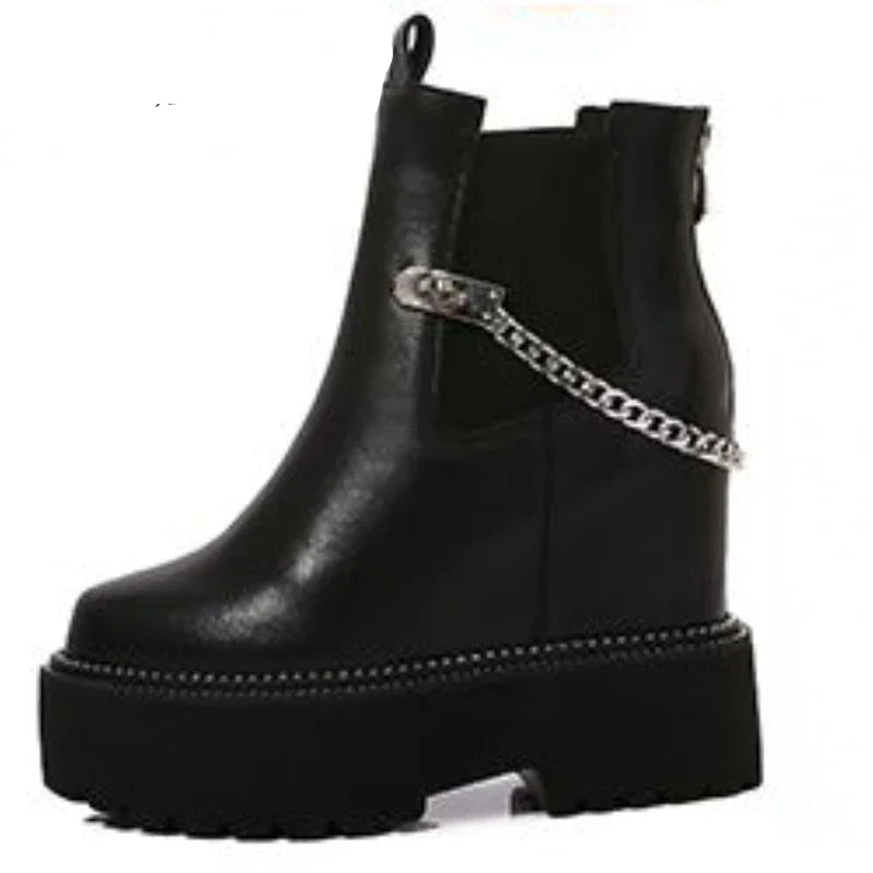 Bottine compensées en cuir véritable pour femmes