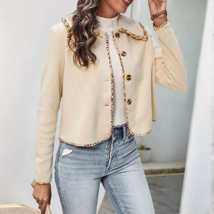 Veste Courte Boutonnée Femme – Manches Longues et Détails Lacés