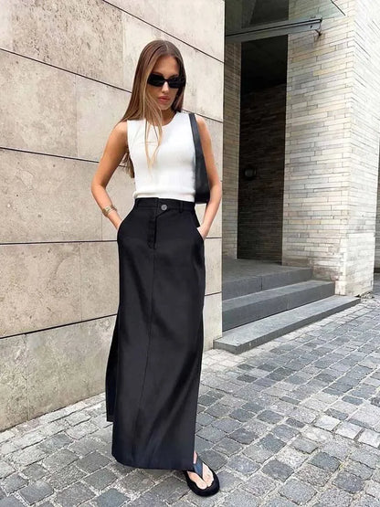 Jupe Longue Noire Femme – Ample et à Poches